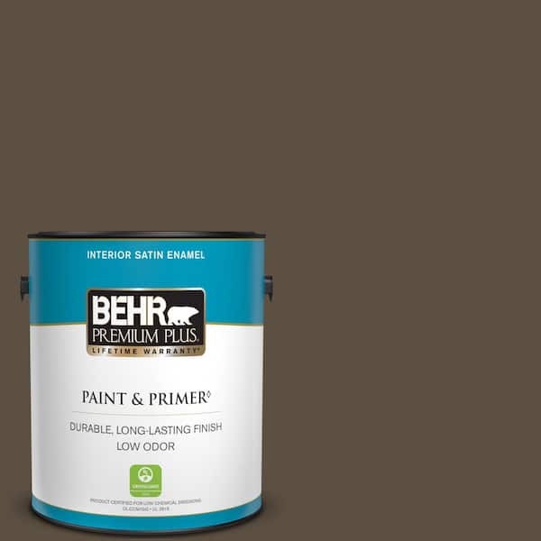BEHR PREMIUM PLUS 1 gal. #S-H-710 Dried Leaf Satin Enamel Low Odor Interior Paint & Primer