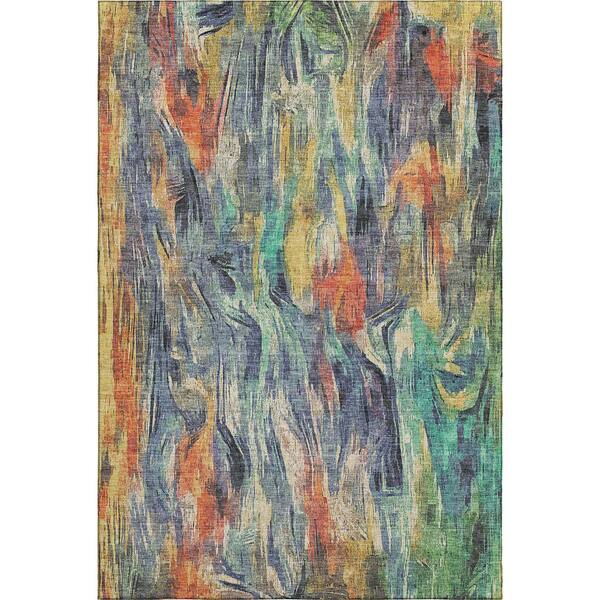 Mayfield Premium Machine Washable Abstract AMF2269 Denim 3 ft. x 5 ft. Area Rug