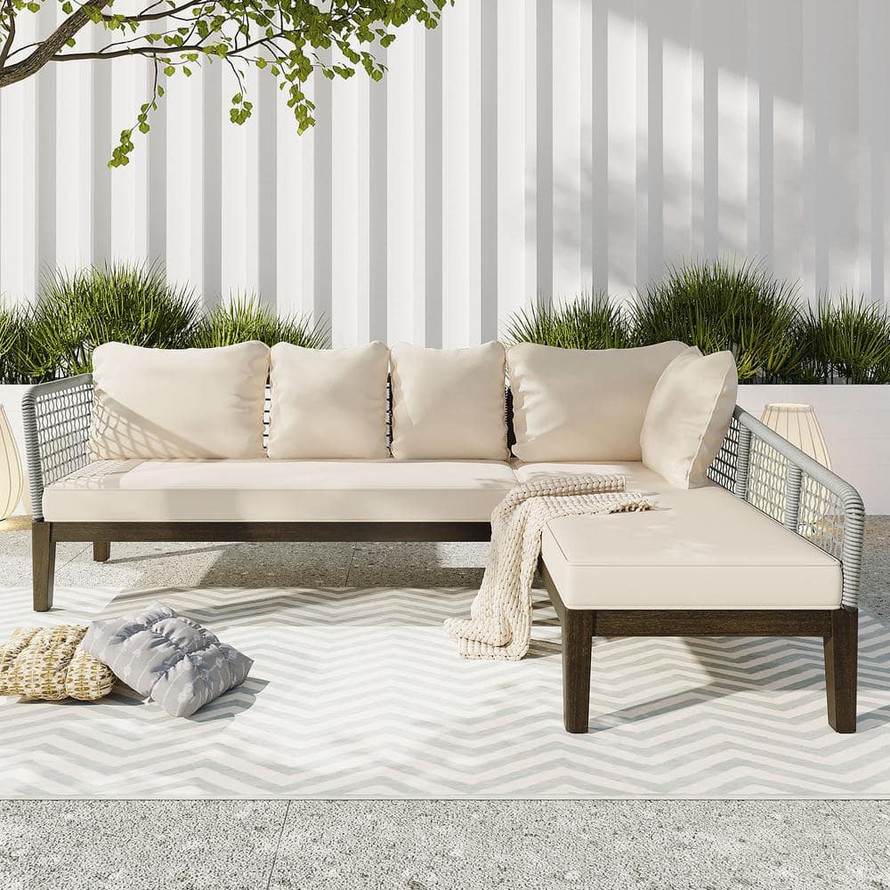 5-Seater Sling Modern Outdoor Patio Sectional Sofa Set with Beige Seat Cush