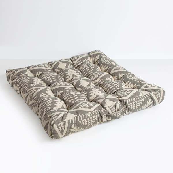 SORRA HOME Sunbrella 38 in. x 38 in. x 5 in. Deep Seating Outdoor Floor Cushion in Diamond River II Fawn