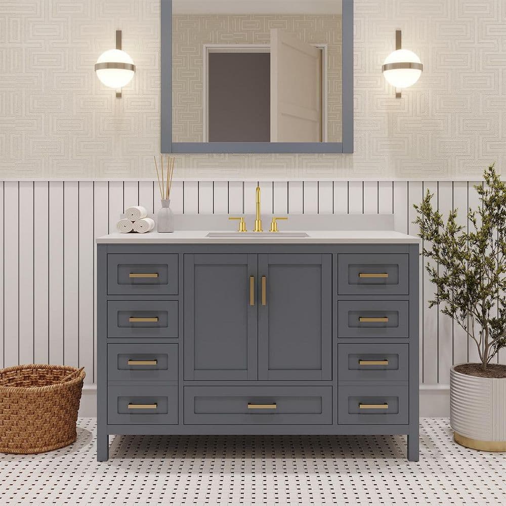 Rooh 48 in. Single Sink Freestanding Charcoal Grey Bath Vanity with White Quartz Top Assembled price history on PriceWatchPro