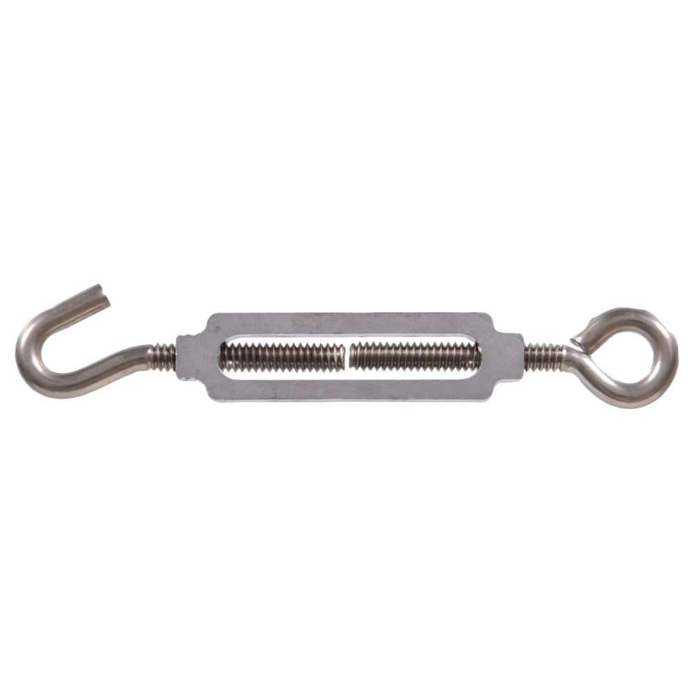 Hardware Essentials 1/4-20 x 7-3/8 in. Stainless Steel Hook and Aluminum Eye Turnbuckle (5-Pack) 321894