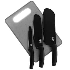 Edge Craft 4- Piece Nonstick Stainless Steel Knife Set in Black with Cutting Board