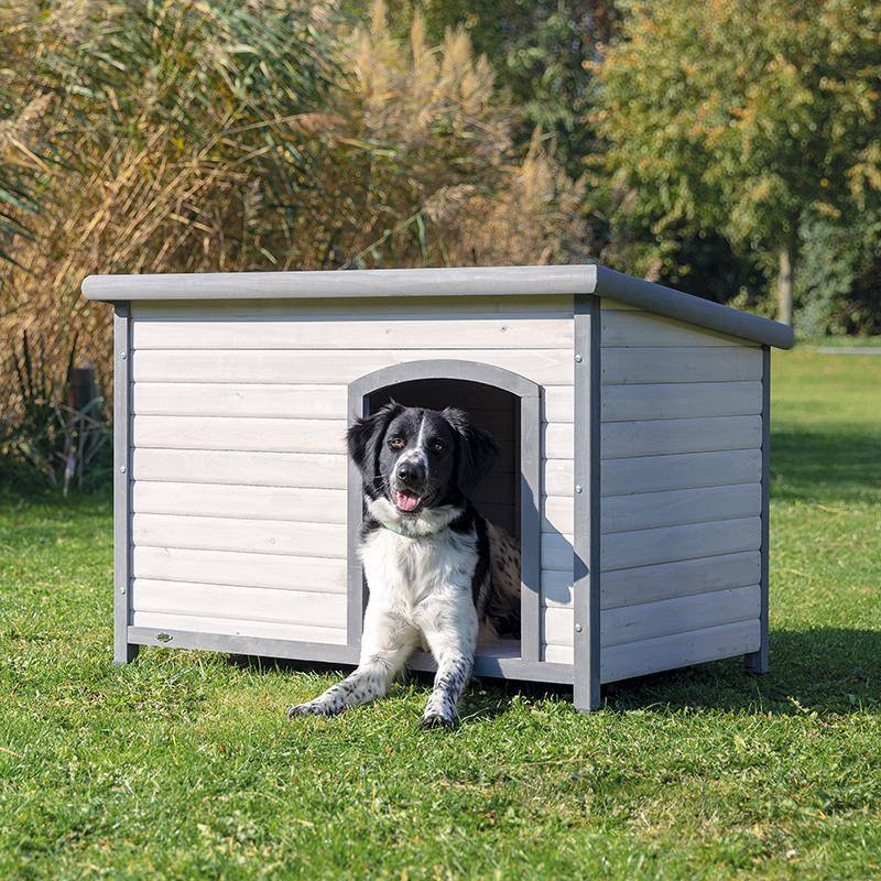 Large Gray Pine Outdoor Dog House with Hinged Roof