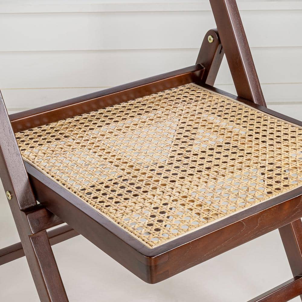Theo Dark Brown Wood and Rattan Folding Chairs, Set of 2