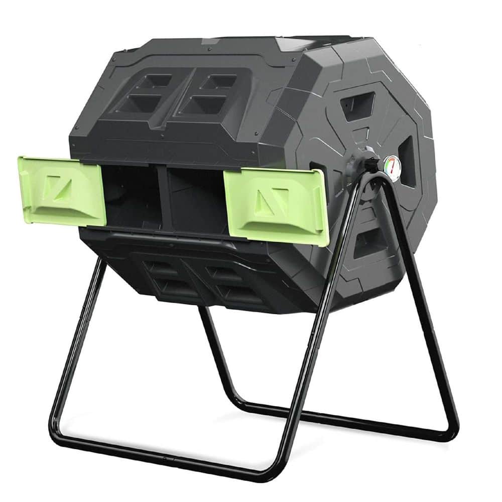 43 Gal. Large Compost Tumbling Composter with Dual Sliding Chambers with Th