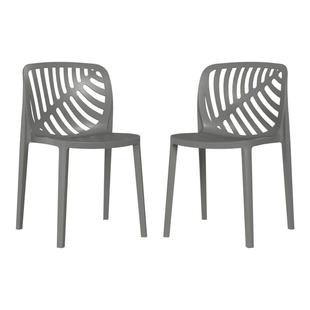 Frond and Form Outdoor Patio Modern Poly Plastic Stackable Dining Side Chair (Set of 2), Charcoal Gray price history on PriceWatchPro