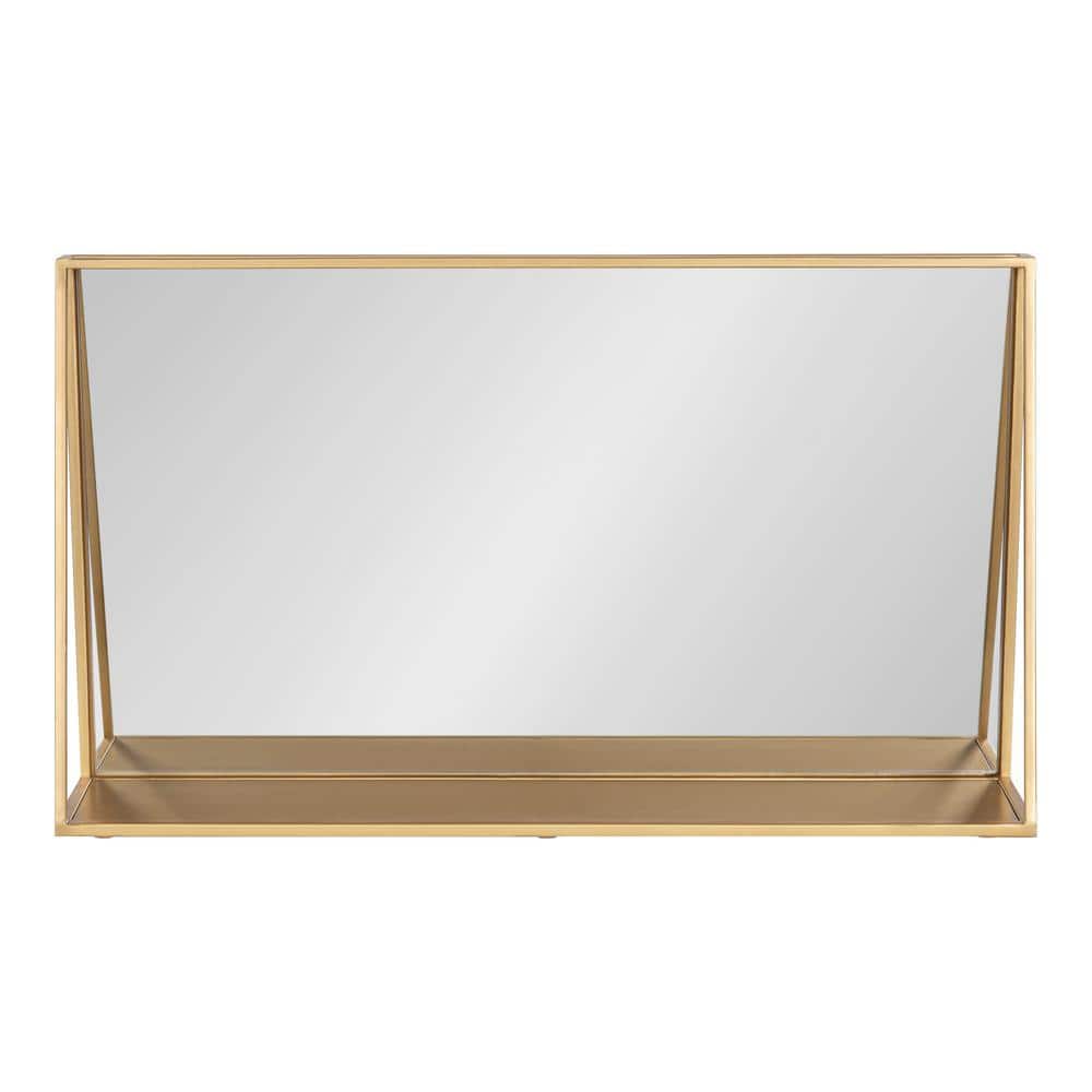 Lintz 31.8" Gold Metal Framed Vanity Wall Mirror with Shelf