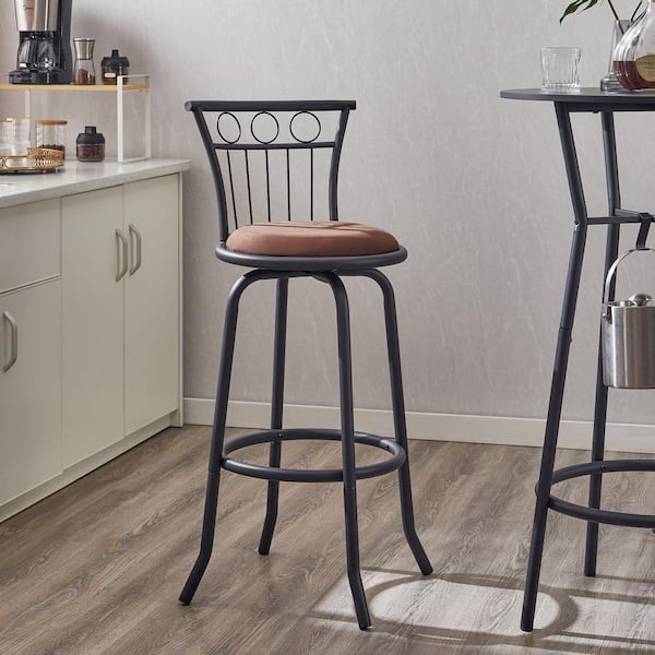3 Bar Table and Chairs Set for Dining Room Industrial Counter Height Bar Chairs with Metal Back in Antique brown