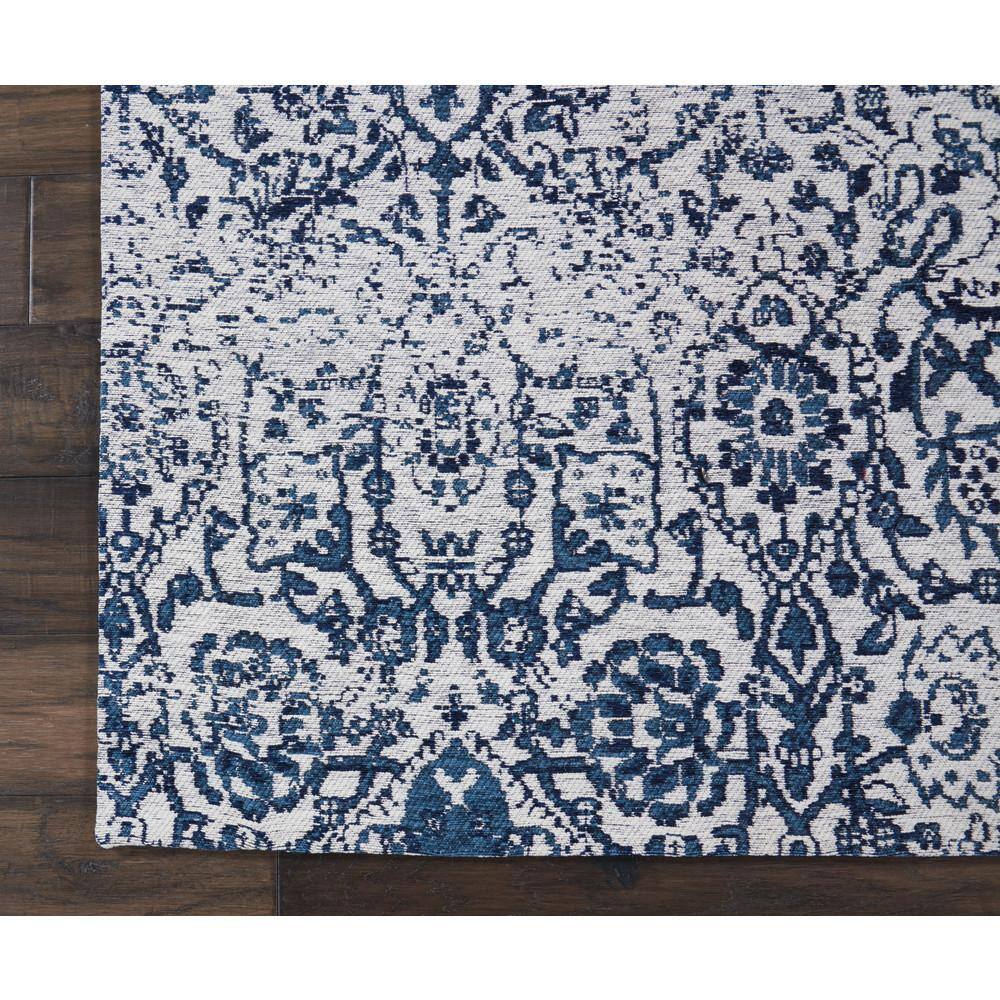 Ivory and Navy Floral Synthetic Large Rectangular Rug