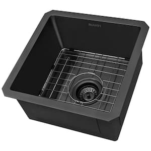 Terraza Black 16 Gauge Stainless Steel 15 in. Undermount Bar Sink Gunmetal Black with Rinse Grid