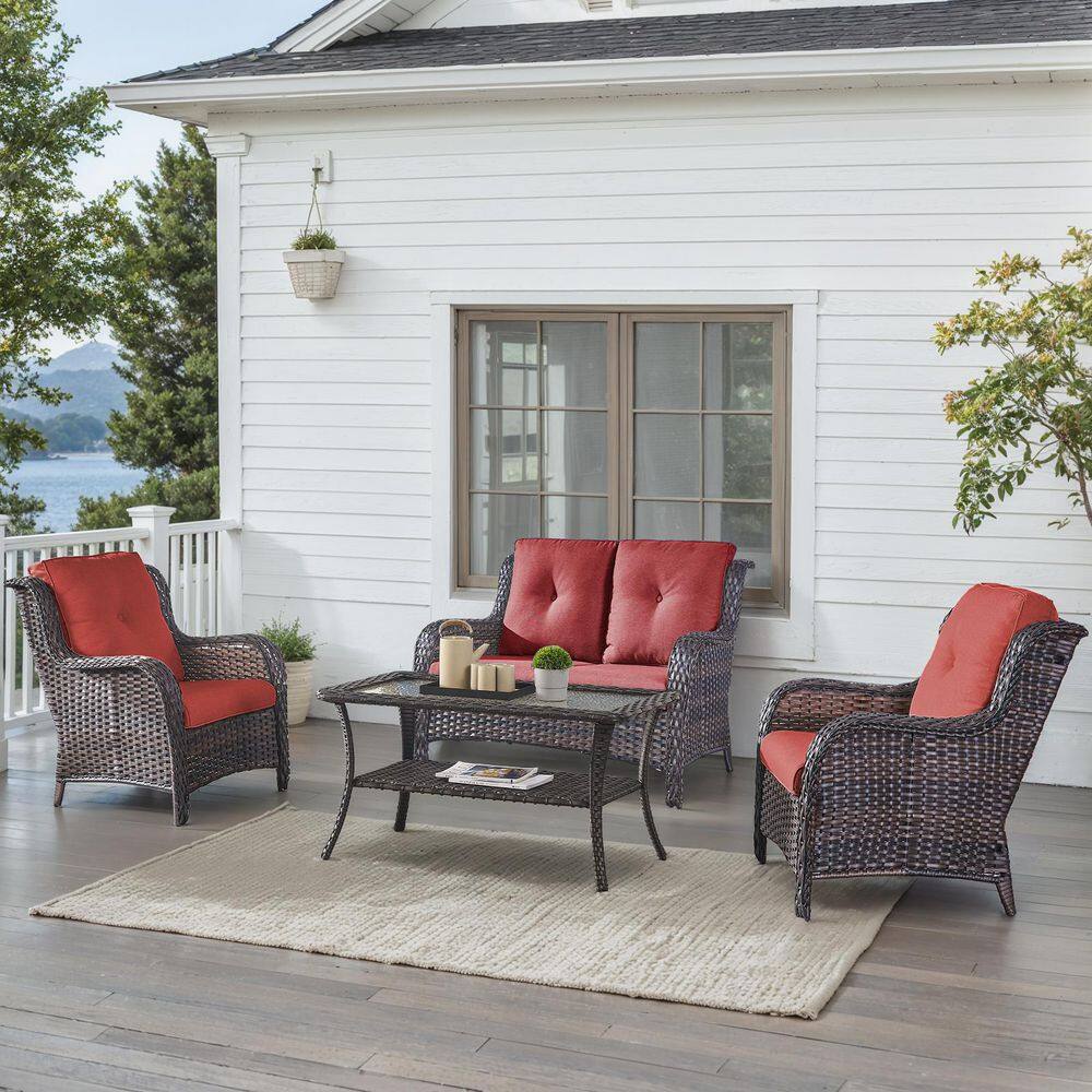 Arcline 4-Piece Brown Wicker Patio Conversation Set with Olefin Red Cushions and Lounge Chairs/Loveseat price history on PriceWatchPro