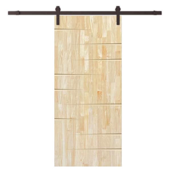 CALHOME 32 in. x 80 in. Natural Pine Wood Unfinished Interior Sliding Barn Door with Hardware Kit