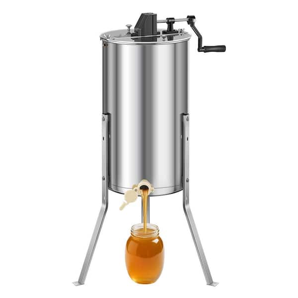Honey Extractor, 2 Frame Manual Honey Spinner with Transparent Lid, Stainless Steel Honeycomb Drum Spinner with Stand