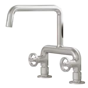 Double Handle 2-Holes Deck Mount Modern Standard Kitchen Faucet With 360 ° Swivel Spout in Brushed Nickel