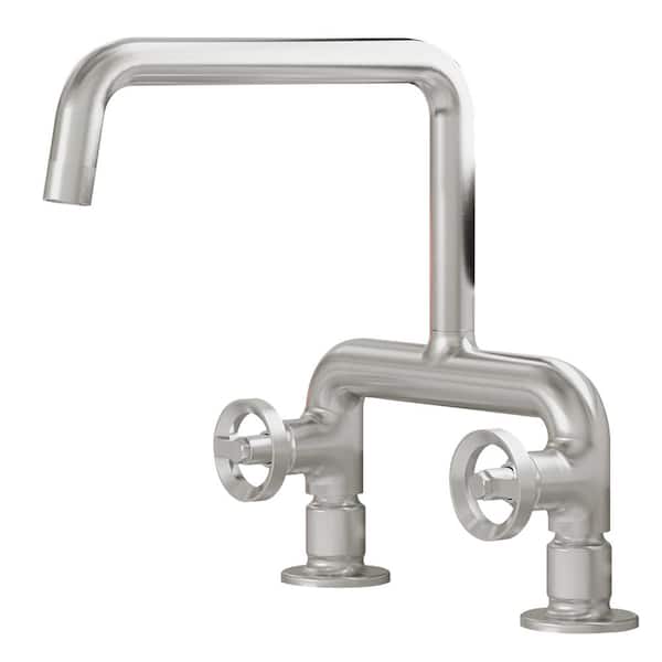 Double Handle 2-Holes Deck Mount Modern Standard Kitchen Faucet With 360 ° Swivel Spout in Brushed Nickel