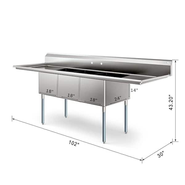 Omcan 24 x 24 x 14 , One Tub Sink, Right Drain Board, Each (43784)