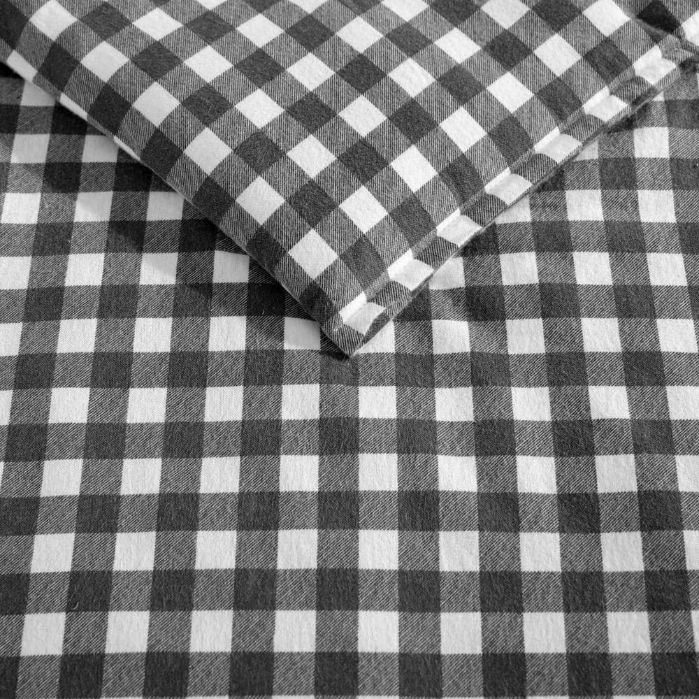Full Gray Cotton Flannel Reversible Comforter Set with Shams