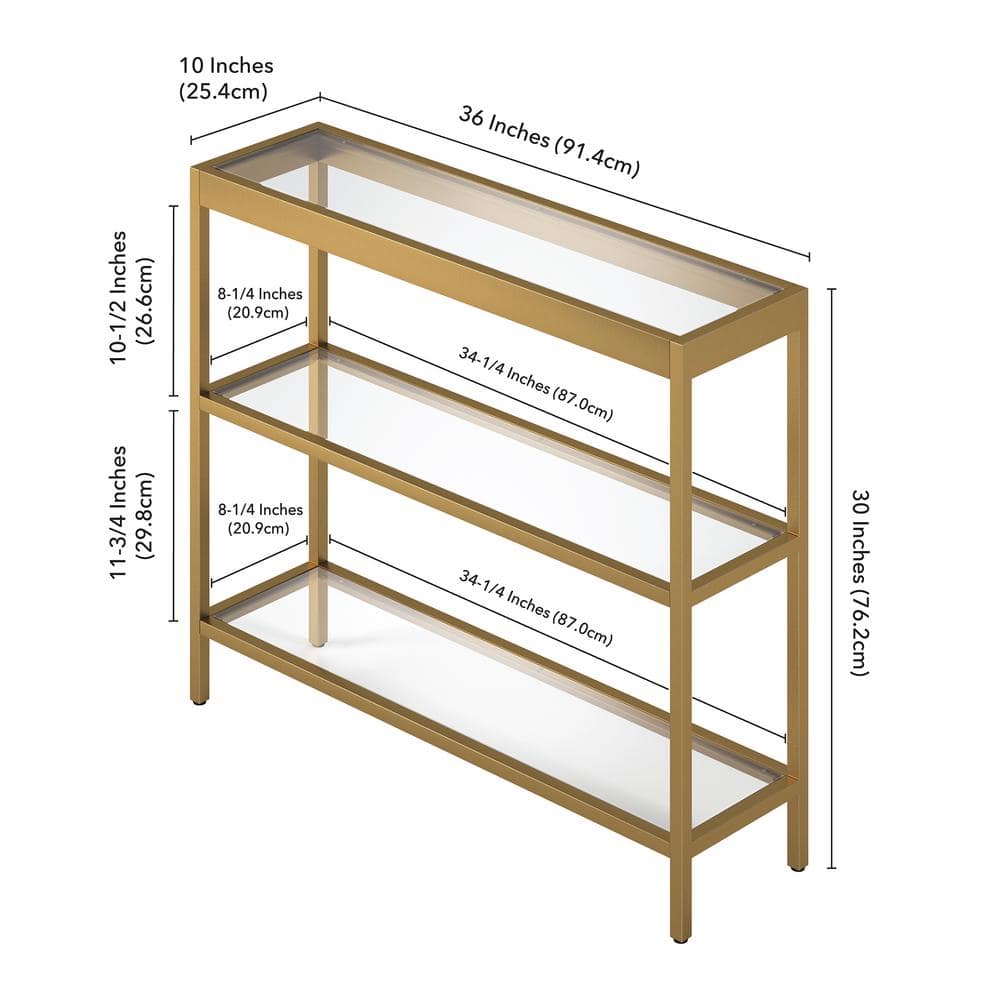 Alexis 36" Gold Metal & Glass Rectangular Console Table with Storage