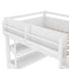 Close-up of the side structure of the white loft bed.