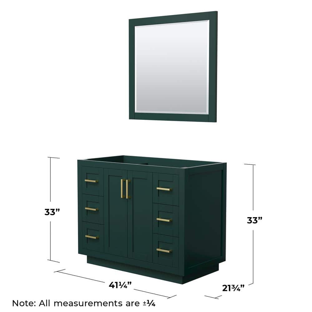 Miranda Dark Green 41.25" European Shaker Single Vanity Base with Brushed Gold Trim