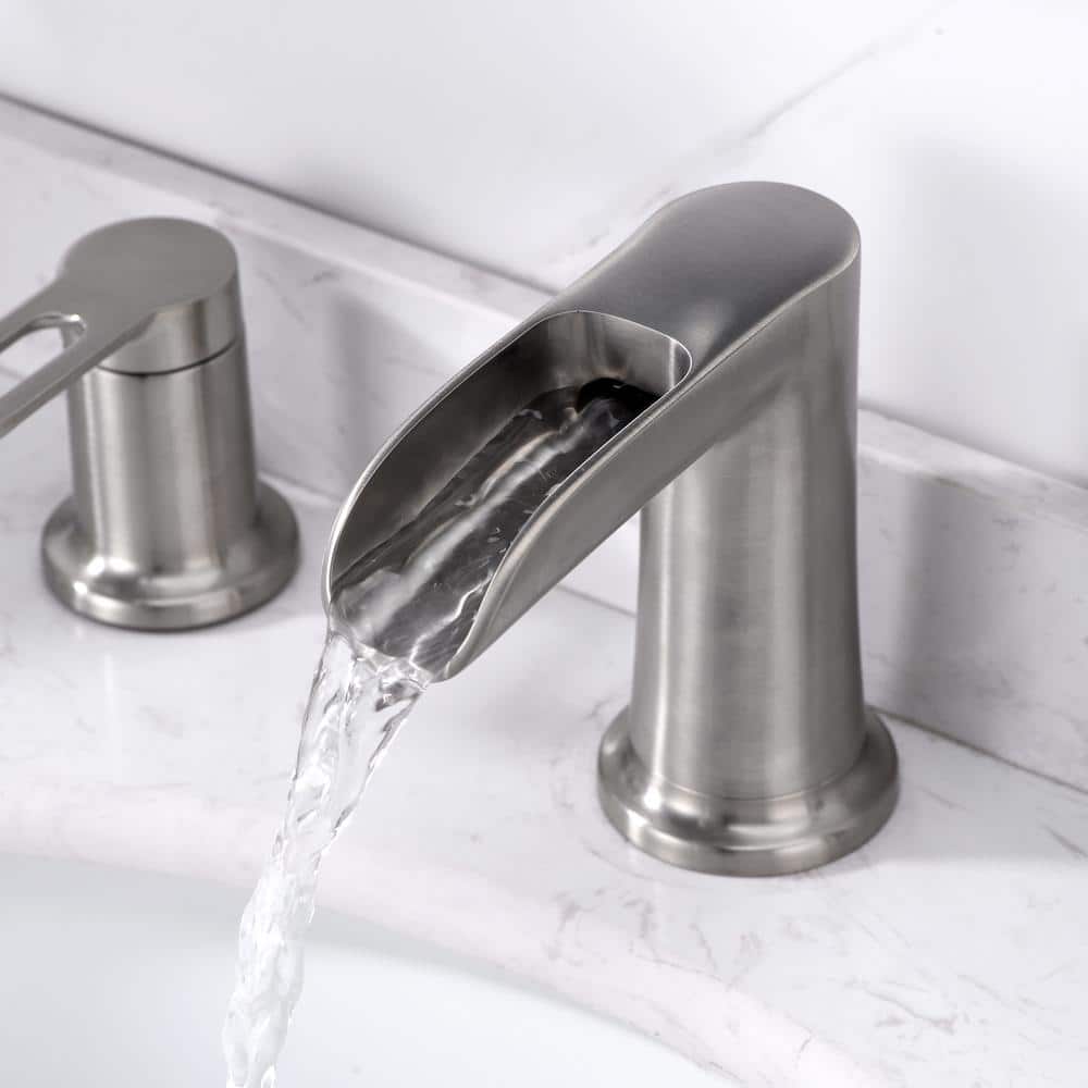 Brushed Nickel Modern Waterfall Widespread Bathroom Faucet