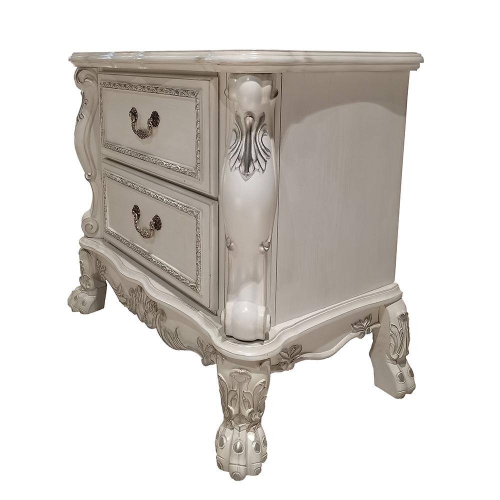 Dresden II Bone White 2-Drawer Ornate Nightstand