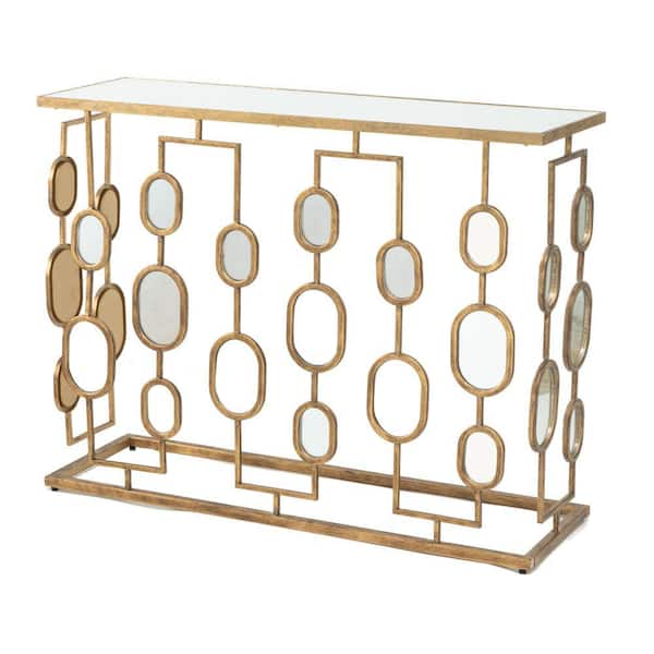 12 in. Gold Rectangle Glass Top Console Table with Iron Frame