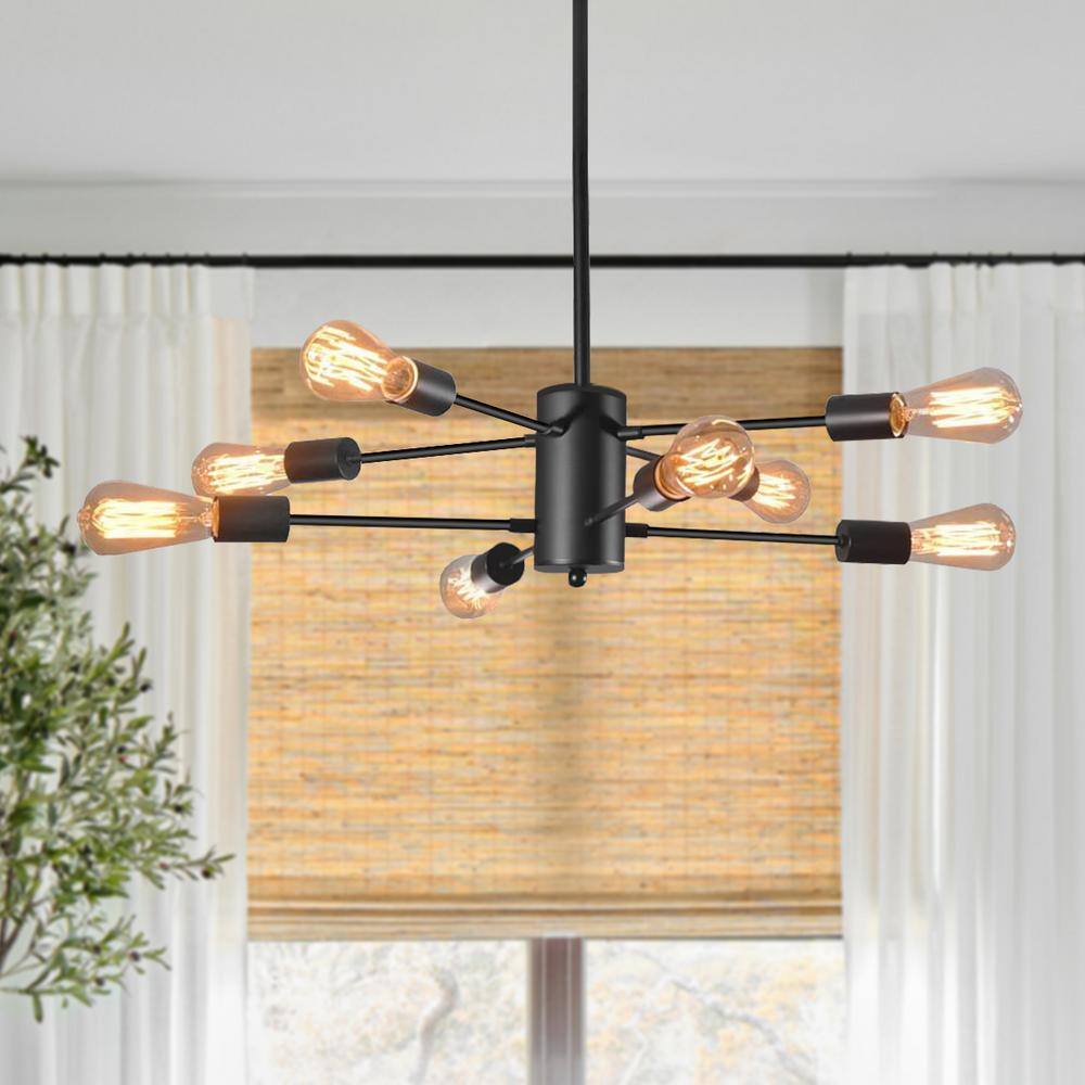 8-Light Black Metal Sputnik Chandelier with Adjustable Arms