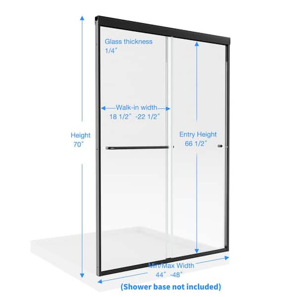 44-48 in. W x 70 in. H Sliding Framed Shower Door in Matte Black with 1/4 in. (6 mm) Clear Glass