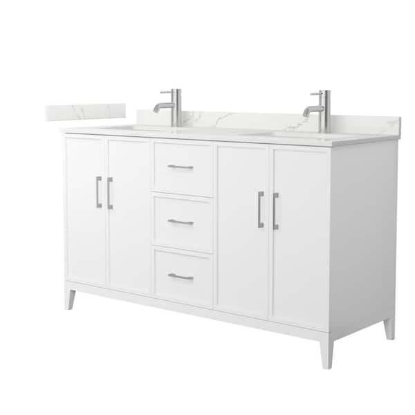 Wyndham Collection Elan 60 in. W x 22 in. D x 35 in. H Double Bath Vanity in White with Giotto Quartz Top