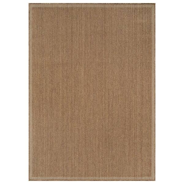 Border Sand/Natural Easy-Care Jute-Style Indoor/Outdoor Flat Woven 6 ft.6 in. x 9 ft. Sand Area Rug