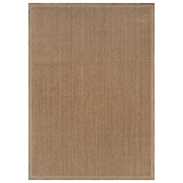 Border Sand/Natural Easy-Care Jute-Style Indoor/Outdoor Flat Woven 7 ft. 10 in. x 10 ft. Sand Area Rug