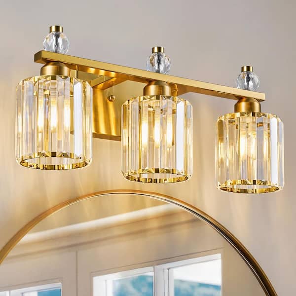 Home Lighting 18.89 in. 3-Light SandBlack Round Modern Crystal Vanity Light Fixtures Over Mirror For Bathroom (JW-291)