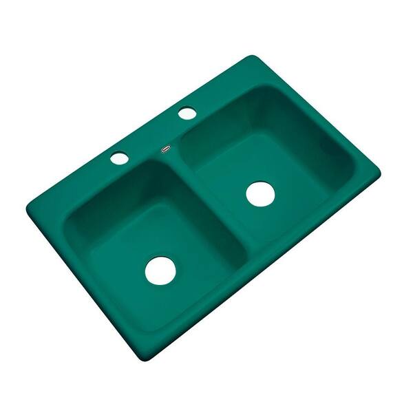 Thermocast Newport Drop-In Acrylic 33 in. 2-Hole Double Bowl Kitchen Sink in Verde