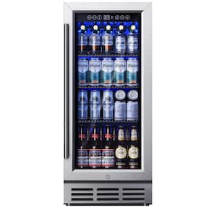 15 in. Single Zone 130-Cans Freestanding/Undercounter Beverage and Wine Cooler in Silver, UV-Protected Insulation