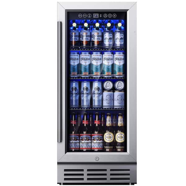 15 in. Single Zone 130-Cans Freestanding/Undercounter Beverage and Wine Cooler in Black, UV-Protected Insulation