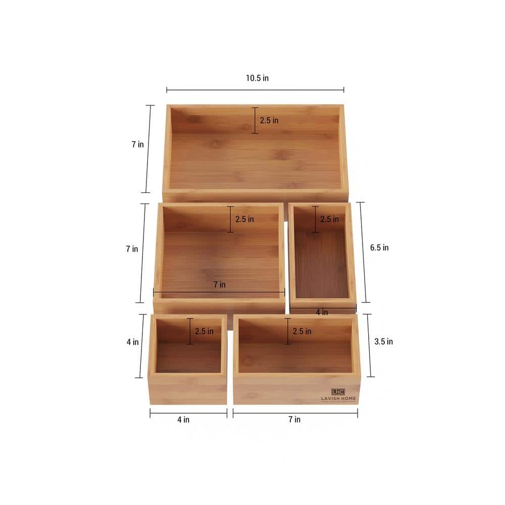 Modular Bamboo 5-Compartment Desk Drawer Organizer