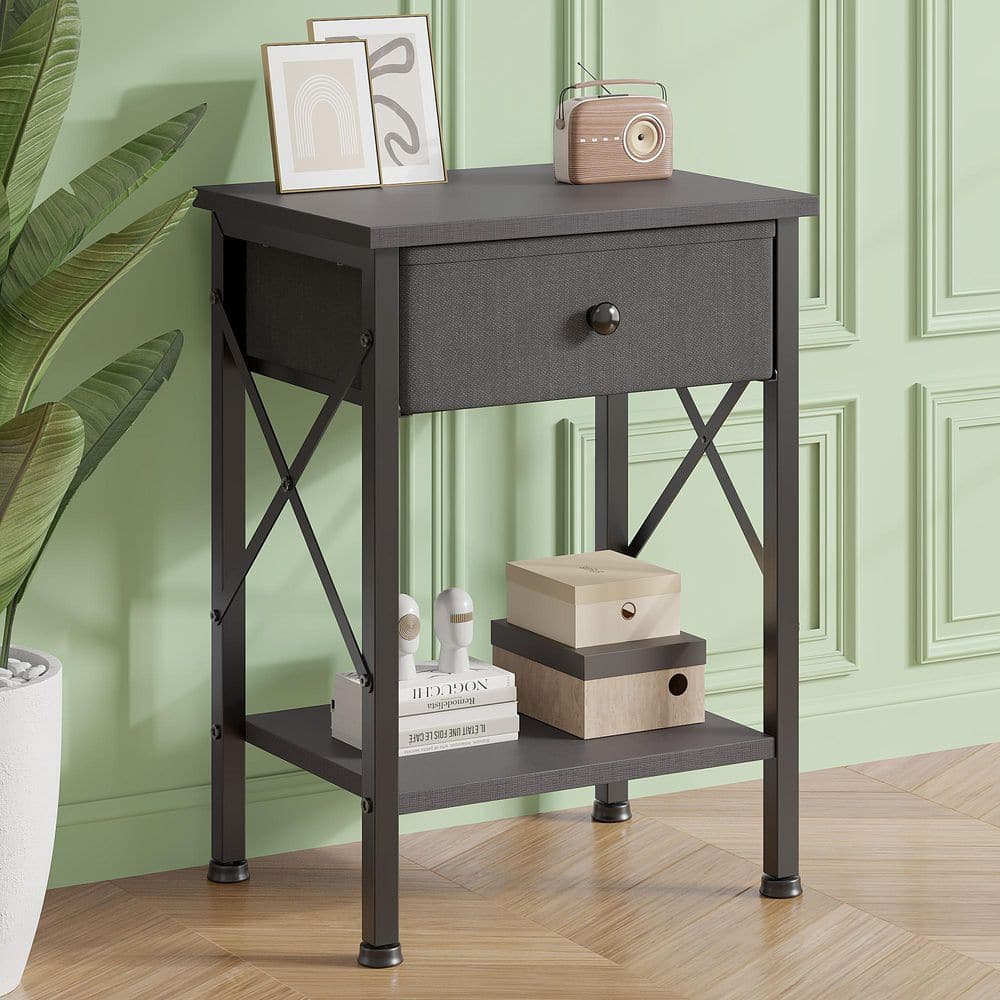 Rustic Nightstand with Drawer, Compact Bedside Table with Storage Shelf for Bedroom, Industrial End Table Gray Style 2 price history on PriceWatchPro