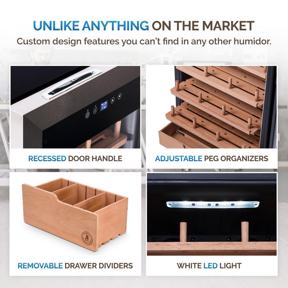 Stainless Steel and Cedar 500 Count Electric Humidor with Humidifier