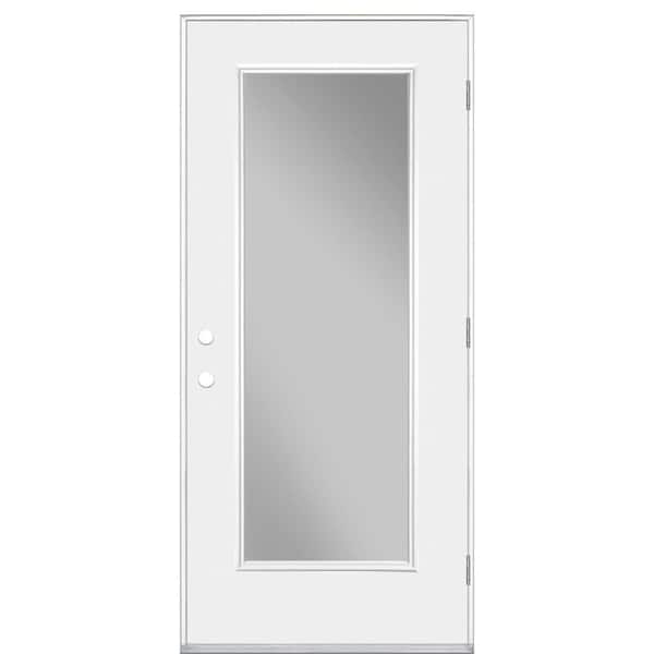 Masonite 36 in. x 80 in. Premium Full Lite Left Hand Outswing Primed White Steel Impact Prehung Front Exterior Door
