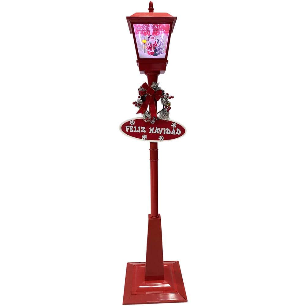 Let It Snow Series 71 in. Musical Snowy Street Lamp in Red with Santa, Feli