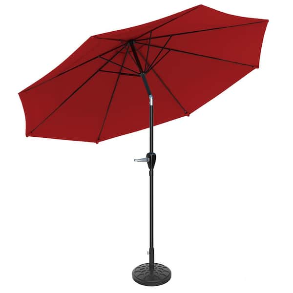 Pure Garden 10 ft. Outdoor Market Tilting Patio Umbrella and Base in Red