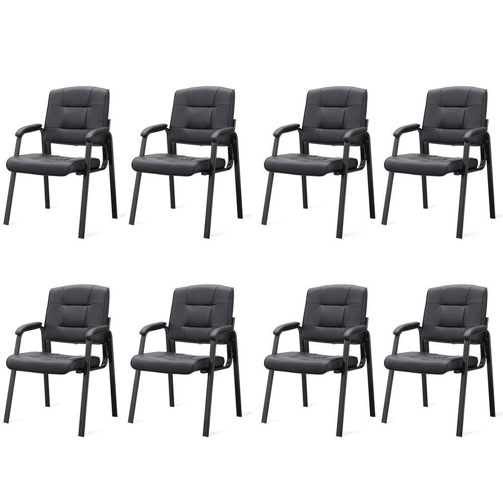 HOMESTOCK Black Office Guest Chair Set of 8 Leather Executive Waiting Room Chairs Lobby