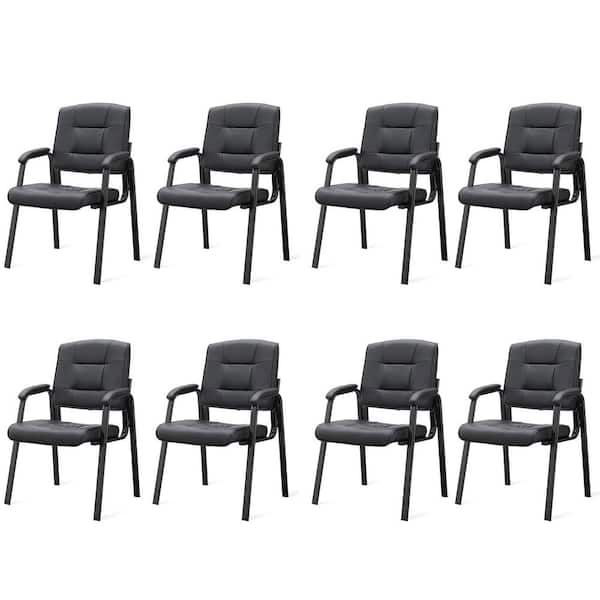 Black Office Guest Chair Set of 8 Leather Executive Waiting Room Chairs Lobby Reception Chairs with Padded Arm Rest