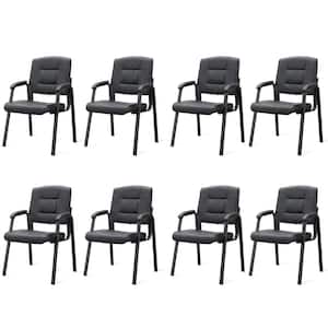 Black Office Guest Chair Set of 8 Leather Executive Waiting Room Chairs Lobby Reception Chairs with Padded Arm Rest