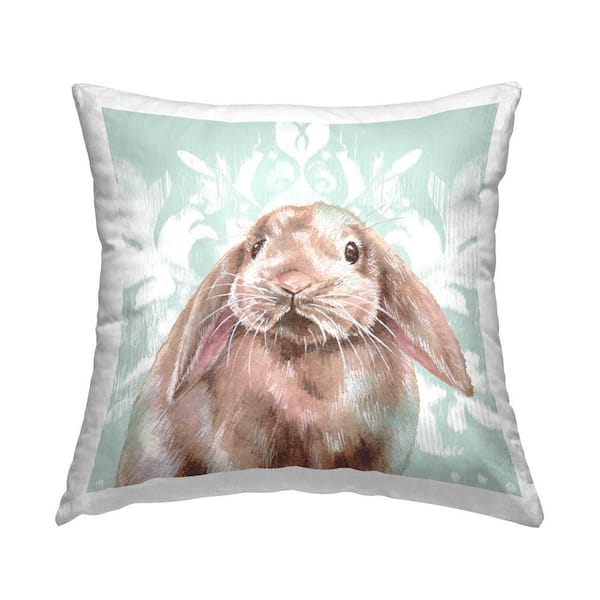 Stupell Industries Bunny with Floral Pattern Blue Floral Polyester 18 in. x 18 in. Throw Pillow