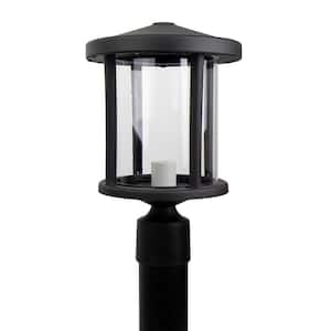 14 in. H x 9 in. W Black Decorative Round Post Top Mount Outdoor Light Fixture with Durable Clear Acrylic Lens