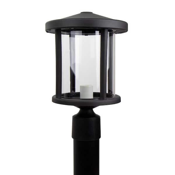 SOLUS 14 in. H x 9 in. W Black Decorative Round Post Top Mount Outdoor Light Fixture with Durable Clear Acrylic Lens