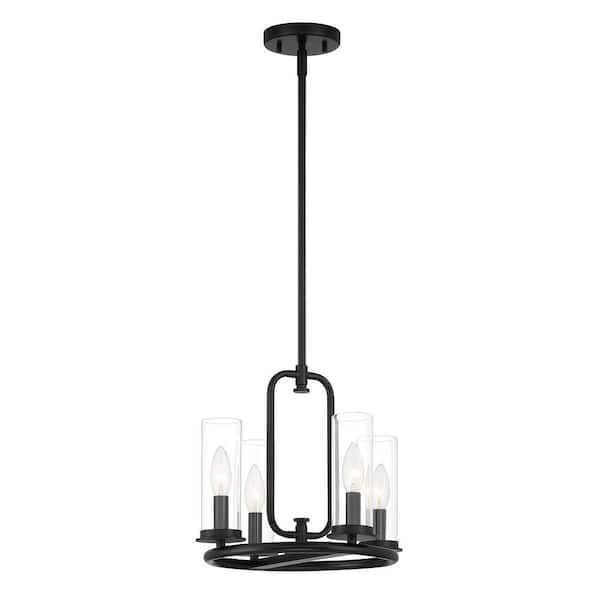 Designers Fountain Hudson Heights 60-Watt 4-Light Matte Black Transitional Pendant Light with Clear Glass Shades and No Bulbs Included